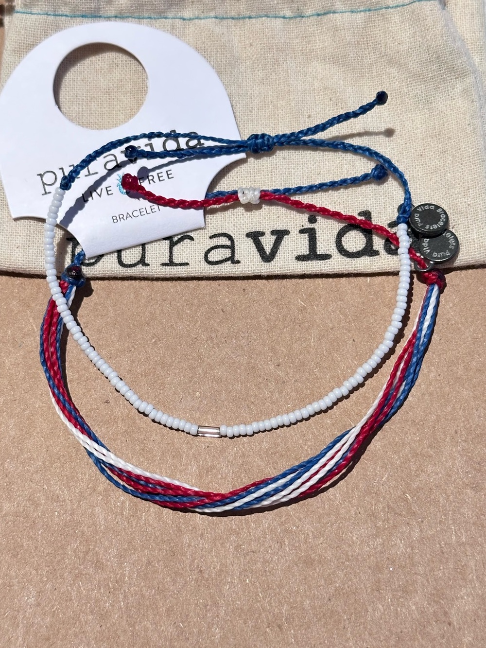 PURA VIDA 2 piece Custom Seed Bead USA America Red, White & Blue Set NEW 🇺🇸